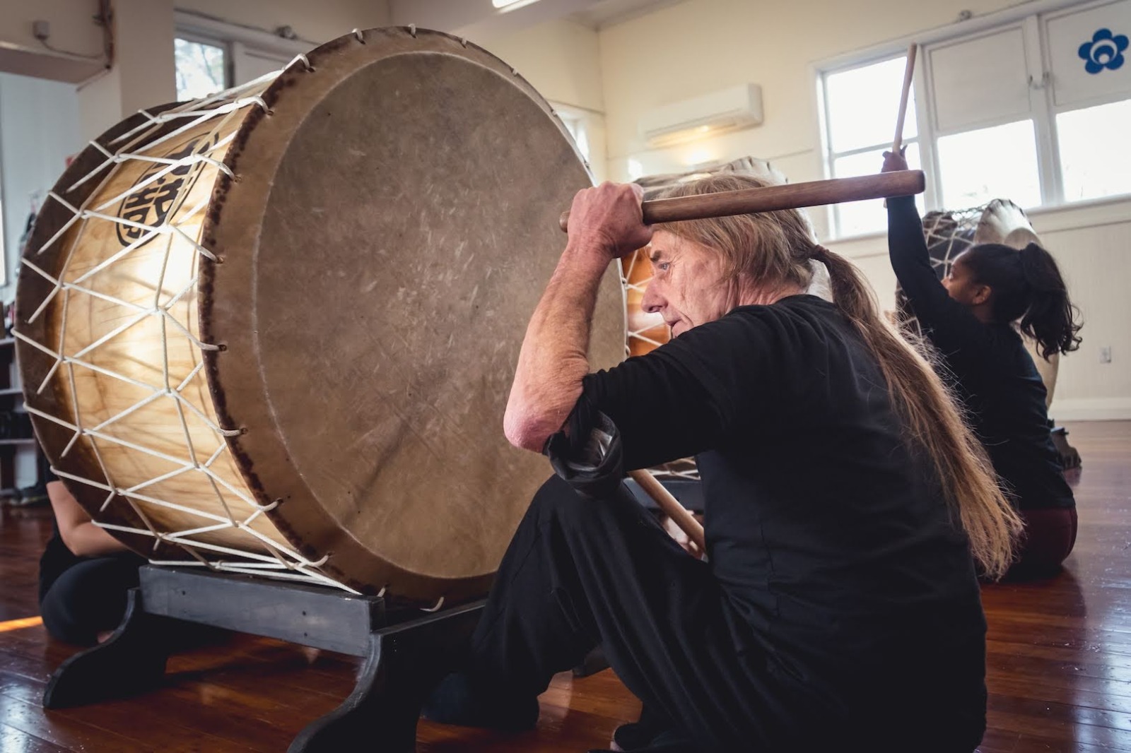 At the Dojo: Murray playing the drum
